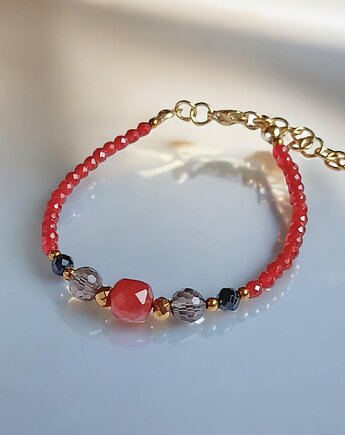 Jesienna  bransoletka z karneolem, kwarcem dymnym, turmalinem, kaktusia