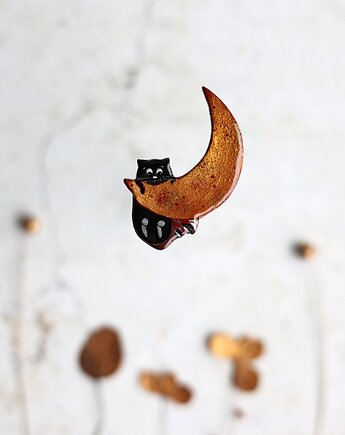 Broszka malowana Kot na Księżycu, Black Cat