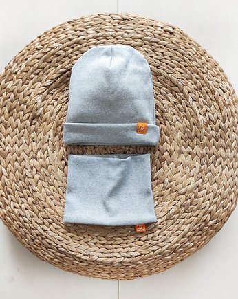 Zestaw czapka Basic z kominem - szary melanż, OSOBY - Prezent dla noworodka