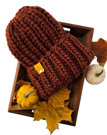 Wełniana czapka zimowa peruvian WOOLY rudy brąz, sploteka