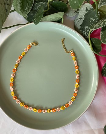 Naszyjnik szklane koraliki kwiatki, Panji Handmade