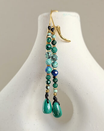 Kolczyki wiszące UNIKAT turkus, malachit, chryzokola, hematyt, Magneska