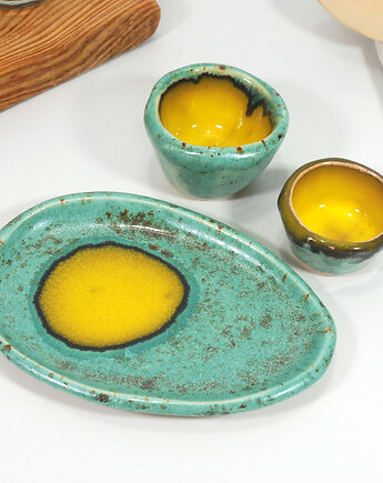 Ceramiczny zestaw - podstawka, jajecznik, miseczka na sól, 10FingersArt