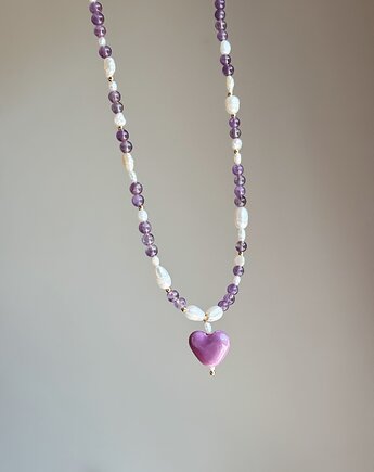 Naszyjnik Ametyst i Perły Naturalne, Chmolowska Jewellery
