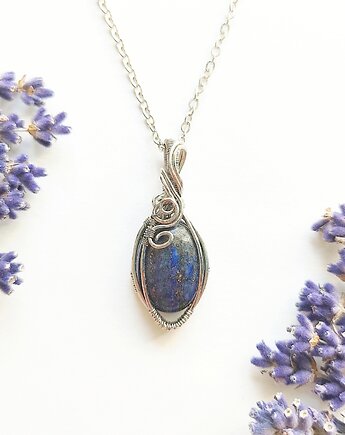 Naszyjnik Lapis Lazuli stal chirurgiczna wisiorek handmade wirewrapping, byNostawen