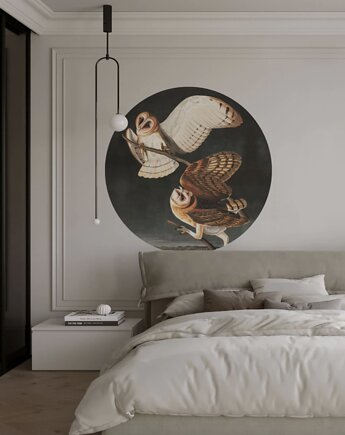 Dots Owls - samoprzylepna tapeta w kształcie koła, wallcolors