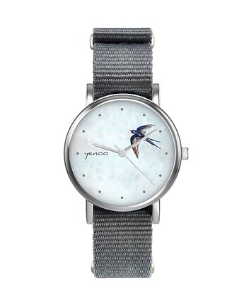 Zegarek  mały - Jaskółka - nylonowy, szary, yenoo