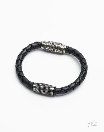 Bransoletka Męska Skórzana Czarna BLACK COIL, Black Mamba Jewelry