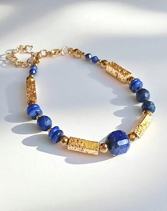 Bransoletka LAPIS LAZULI i  LAWA : granatowo - złota : vol. II, kaktusia