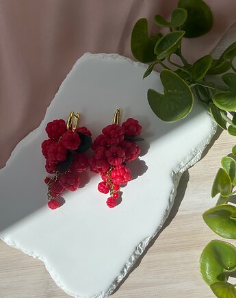 Kolczyki z maliną kiść z polimerowej gliny. Handmade, MariaPolymer