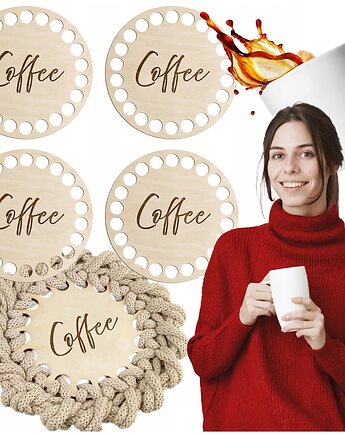 Podkładka pod kubek szydełko 4SZT napis z napisem COFFEE Baza KOŁO 10cm, smxdsgn
