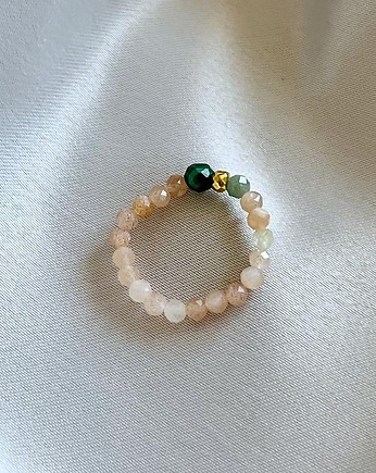Pierścionek  elastyczny Kamień Słoneczny Malachit Hematyt Agat, Gleeme Jewellery