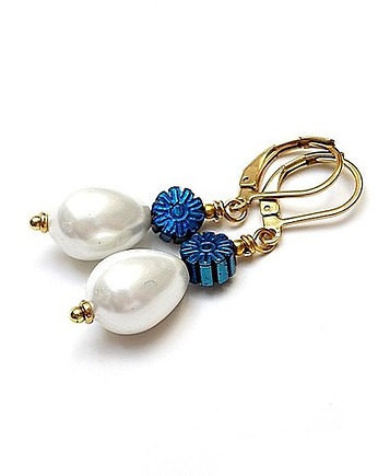 Kolczyki pozłacane Pearls /white and cobalt/ perły, KiKa pracownia