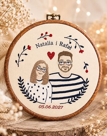 Personalizowana pamiątka ślubna/zaręczynowa , haft w oprawie vintage, Plasun