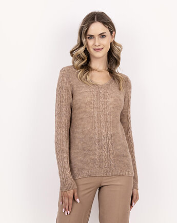 Sweter z warkoczami - SWE335 mocca MKM, MKMswetry