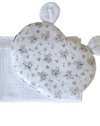 Zestaw poduszka vintage flowers otulacz muślin biały PZ, Bajkowe Wnetrza