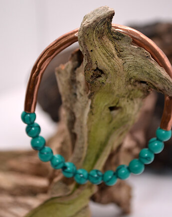 Bransoletka miedziana handmade z koralikami: turkusowy 2, FutharkCopper