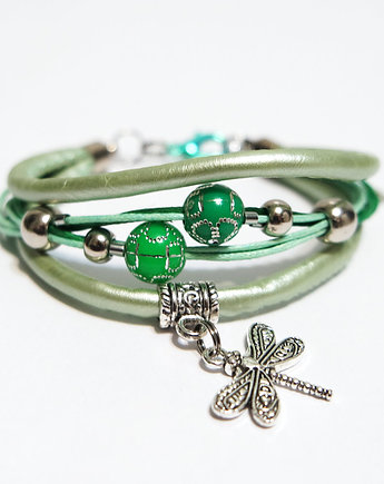 Bransoletka - Zielona ważka - rzemienie, yenoo