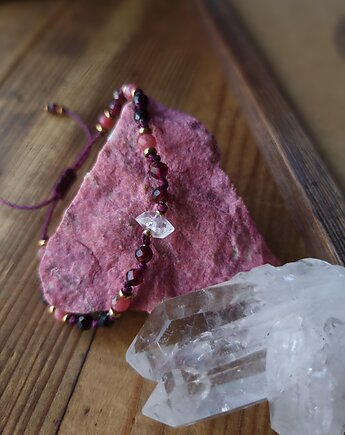 Bransoletka Herkimer, Granat, Thulit, Czarny Turmalin, Moon Spirit Stones