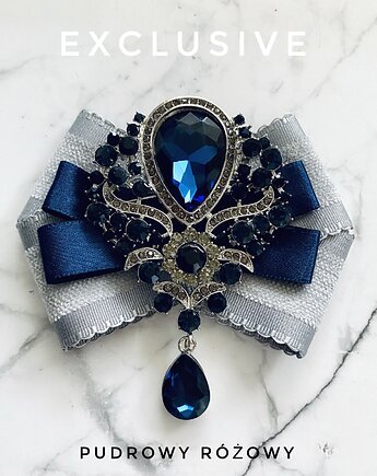 Brosza z Ogromnym granatowym kryształem NEW, Pudrowy Różowy