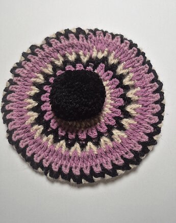 Unikatowy beret w wielokolorowe wzory., Ula Raclawska