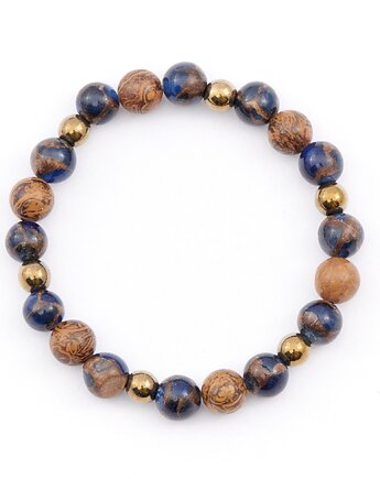 Elegancki Granat z jaspisem Kalahari 8mm - bransoletka z kamieni naturalnych, Kulka Bransoletki