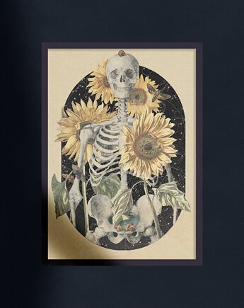 Kolaż / plakat dekoracyjny szkielet słoneczniki anatomia, Something Weird Collage