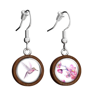 Kolczyki drewniane -Koliber - wiszące