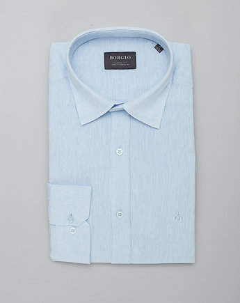 Koszula męska lniana lentini 00387 błękit classic fit, OSOBY - Prezent dla Chłopaka