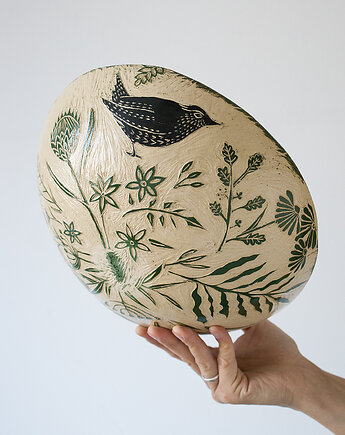 Misa z motywem roślinnym sqraffito, studnia ceramiczna