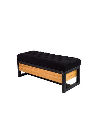 Ławka Pufa Pikowana Czarny Guzik Tapicerowany Stal LPMS-12, EMRA WOOD DESIGN