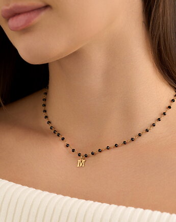 Choker naszyjnik onyksy literka srebro 925 pozłacane, Coccola JEWELLERY
