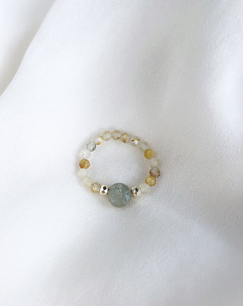 Pierścionek UNO Kryształ Górski z Labradorytem, Gleeme Jewellery