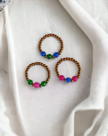 Pierścionek RAZEM TANIEJ! 3 pierścionki : golden summer :: jadeit, hematyt, kaktusia