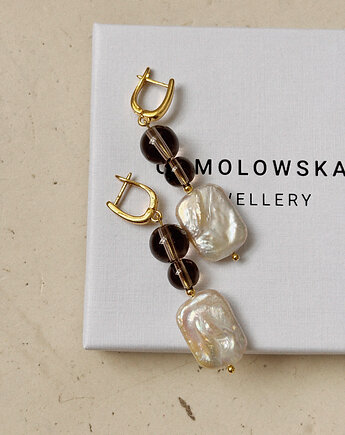 Kolczyki  Kwarc Dymny z perłą, Chmolowska Jewellery