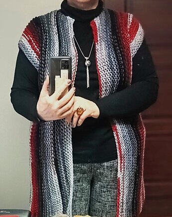 Długa Kamizelka Boho Red Gray Black XL/XL/XXL/XXXL, Majka