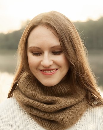 Cienki karmelowy szalik typu komin z wełny alpaki, Holy Alpaca Knit