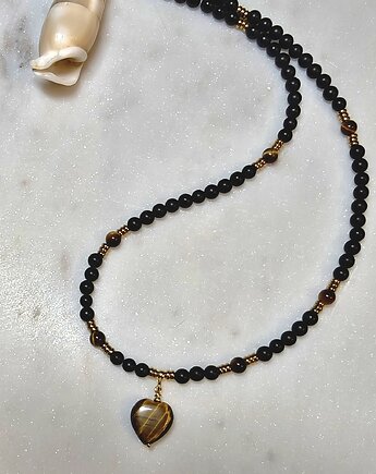 Naszyjnik z serduszkiem - turmalin i tygrysie oko, Studio Gazela