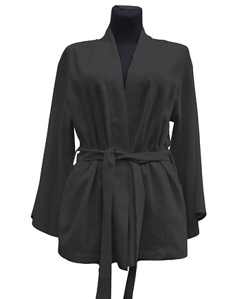 Czarne kimono lniane, bluzka kimonowa SUMMER BLACK, VENTO SANO