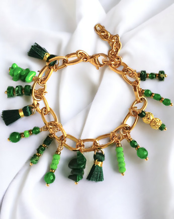 UNIKAT : bransoletka ZIELEŃ : 14 charmsów, kaktusia