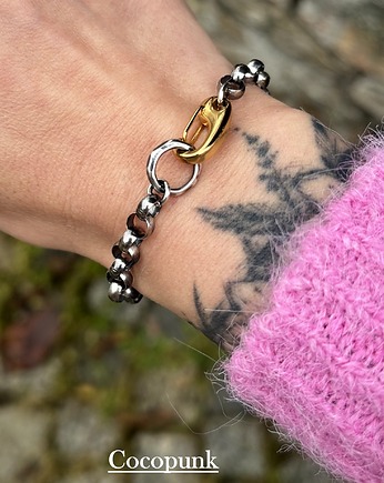 Bransoleta srebro 925 - nowoczesna + złoto., Cocopunk