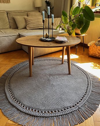 Okrągły dziergany dywan Boho Szary 140 cm, Knitting Factory