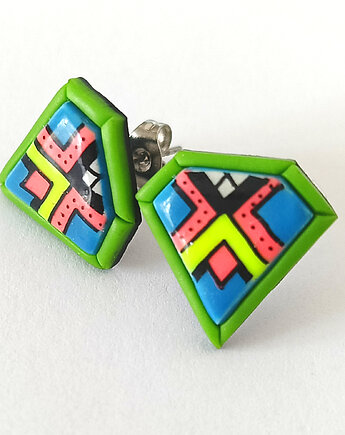 Kolorowe geometryczne kolczyki etno, OMIFIMO