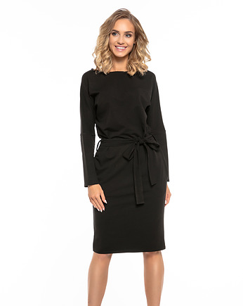 Luźna sukienka z paskiem, model T250, czarny, TESSITA