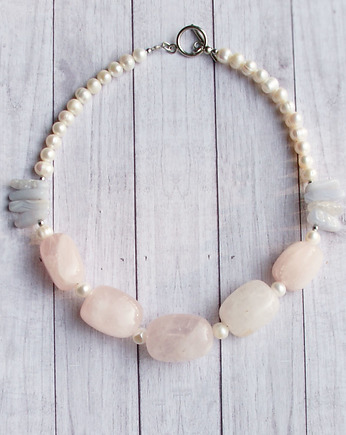 S A L E : UNIKAT : kwarc, perły - unikatowy naszyjnik, kaktusia