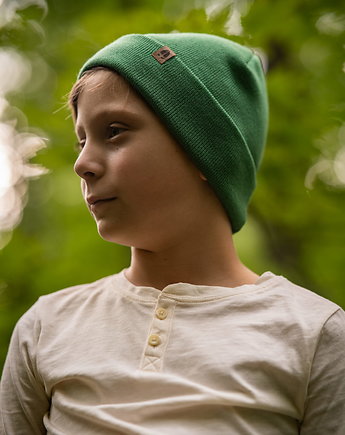 WILCZEK RWS - wywijana wełniana czapka dla dzieci zielony trawiasty, KOPYTO