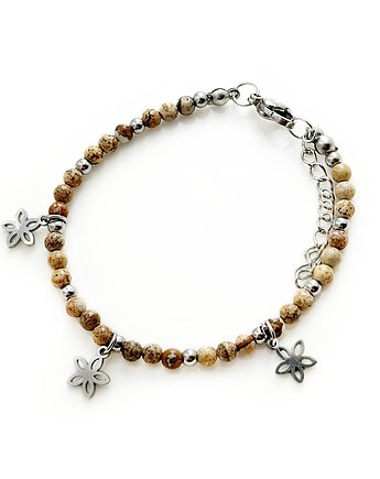 Bransoletka jaspis, kwiatowe zawieszki, Colie