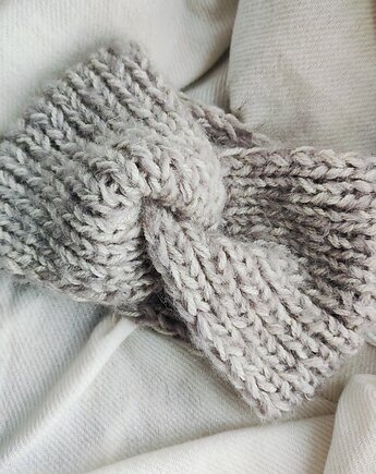 Opaska z wełną alpaki puszysta beżowa opaska zimowa, Po.dziergane