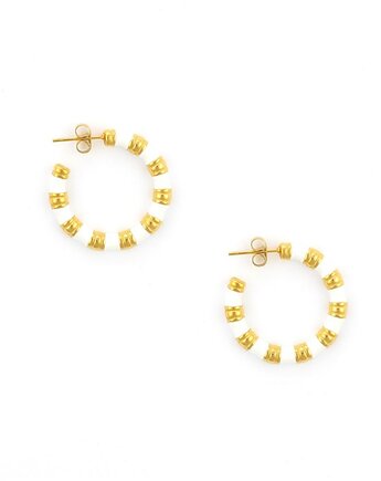 Kolczyki koła białe - sztyfty ze stali szlachetnej pozłacanej, Kulka Bransoletki