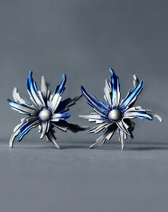 Srebrne kolczyki niebieskie kwiatki, SHAMBALA